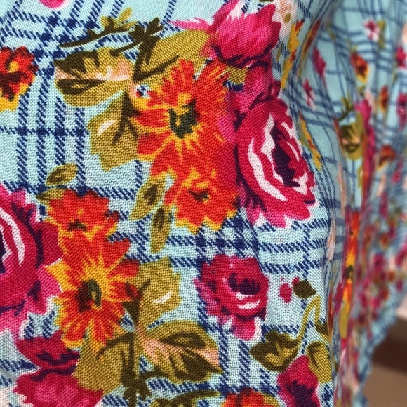 Blue floral dress with plaid - Picture 3 of 9